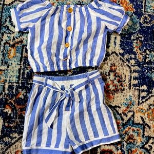 Adorable little girls 2 piece outfit. Blue/white stripe. Nautical feel. NWT.